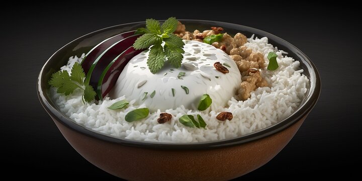 Delicious Basmati Reis mit Rindfleisch frischem Gem&uuml;se Nahaufnahme, ai generativ