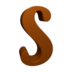 Brown alphabet letter s in 3d render