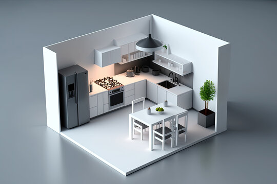 Isometric 3D model CG of the kitchen, Generative AI