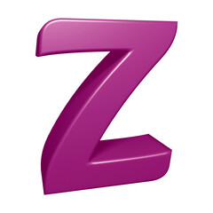 Purple alphabet letter z in 3d render