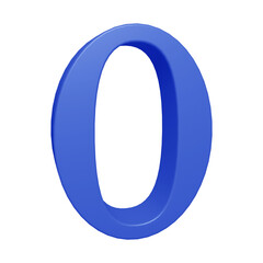 Blue number 0 in 3d rendering for math, business and education concept.