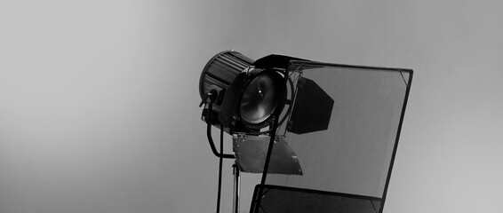 Film light for video production camera in studio set. Use as studio photo shoot light. Big LED spot...