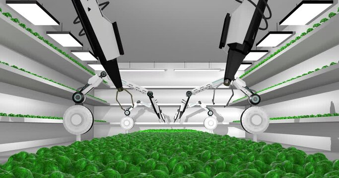 Modern robotic arm farmers. Space farming. Futuristic agriculture. Robotic harvesting.
