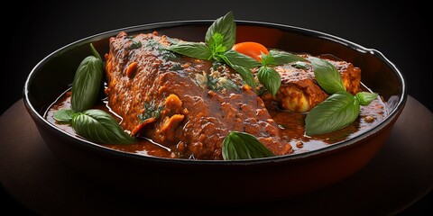 Delicious Fisch Masala Fillet gekocht in einer feinen scharfen Soße im indischen Restaurant, ai generativ