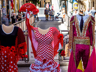 Typical Spanish costumes in a souvenir shop in the streets of Madrid, Spain