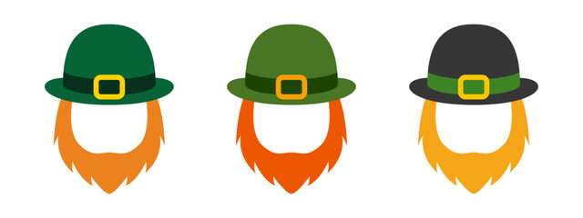Leprechaun Hat with Beard in flat style isolated