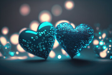 Obraz premium Blue glossy hearts background. Illustration AI Generative