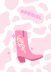 Cowgirl poster. Pink Cow girl western boots print.