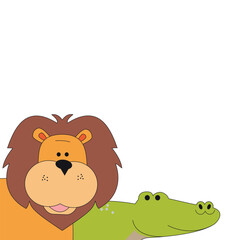 Cute Crocodile  and Brown Lion   Illustration