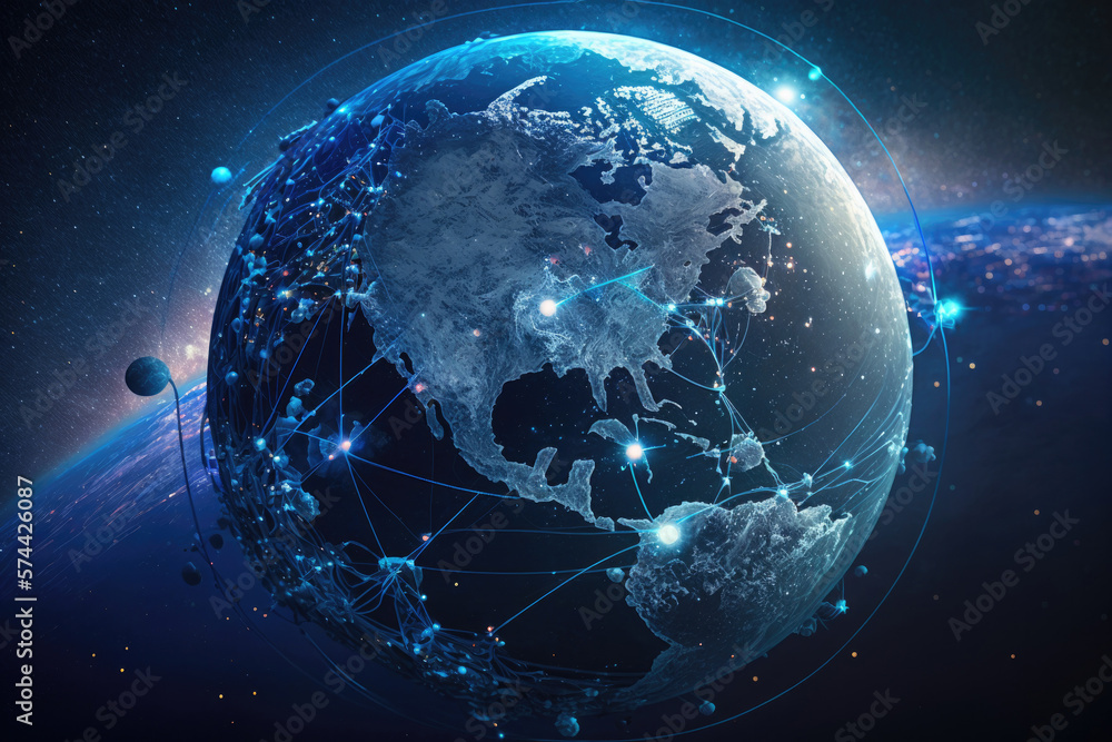 Poster global communication network concept. illustration ai generative