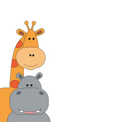 Cute Hippopotamus and Giraffe Illustration