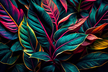 abstract colorful leaf texture, tropical leaf, nature background made with Generative AI