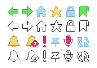 Browser icons in pixel style. A set of retro pixel symbols.