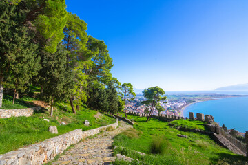 Fototapeta na wymiar View of of Nafpaktos, Lepanto with the fortress, Greece.