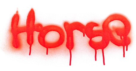 Red spray stain word horse, painted graffiti isolated on white, clipping