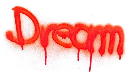 Red spray stain word dream, painted graffiti isolated on white, clipping