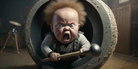 Fototapeta na wymiar Kleinkind Baby ist wütend und blickt emotionell zornig, ai generativ