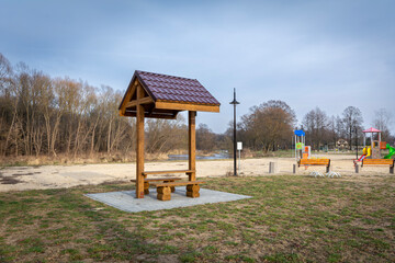Playground and gym and a place to relax in the fresh air.