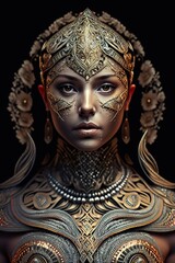 Junge hübsche Frau mit Karneval Kostüm und schönem Make-Up im Porträt, ai generativ