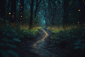 Obraz premium Road in magic forest. Illustration AI Generative