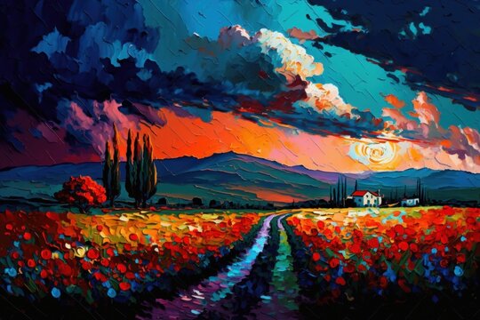 Painted Toscana Sunrise Landscape | AI generated | Wallpaper