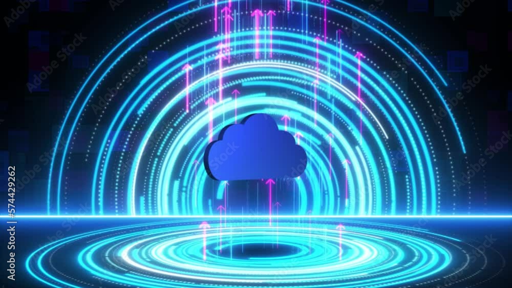 Poster futuristic hud animation background with cloud storage logo animation. internet data technology digi