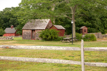 Old shed and barns on quiet summer day