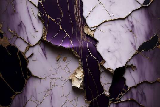 abstract composition materials violet grey purple gold marble pattern specks  sparkles glass background,generative ai.