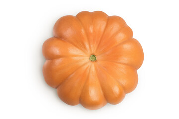 Fresh orange pumpkin isolated on white background with full depth of field. Top view. Flat lay