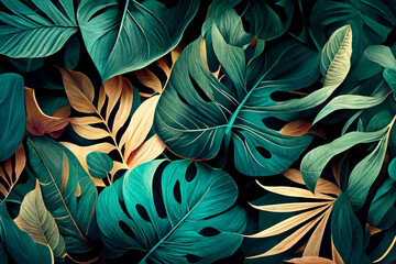 illustration of abstract colorful leaf texture, tropical leaf, nature background made with Generative AI