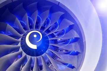 Fototapeta premium Turbine engine of a modern aircraft close-up.