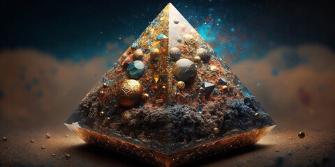 Eine schöne Orgonit Pyramide mit dekorativem Inhalt, ai generativ