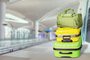 Classic travel suitcases on Airport background