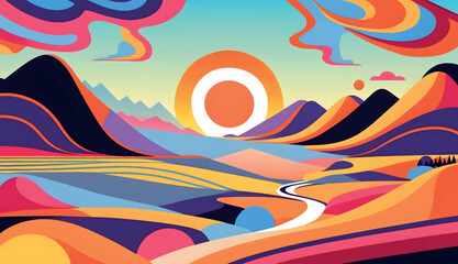 Obraz premium abstract landscape background with mountains and sun