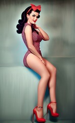 Pin up girl. Generated by AI. A beautiful woman in a bikini. Vintage style.