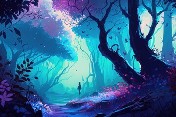 Forest in the night with sky painted | AI generated | Wallpaper