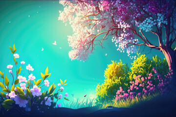 Colorful spring background illustration wallper with vibrant colors, Generative AI 