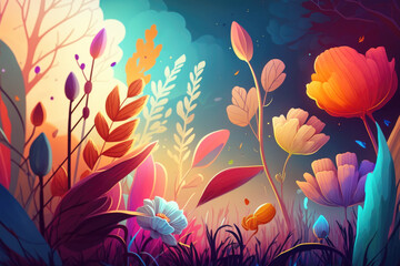 Obraz na płótnie Canvas Colorful spring background illustration wallper with vibrant colors, Generative AI 