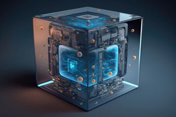 Data technology in transparent cube concept, Generative AI 