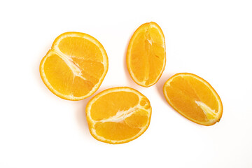 Sliced oranges on a white background.