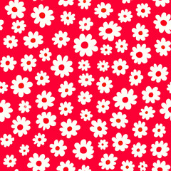 Flowers seamless pattern. Abstract floral minimal design illustration. Trendy colorful summer white flowers on blue background. Modern floral pattern tile for fashion textile fabric, cloth, decor