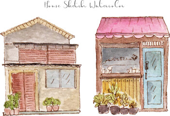 aesthetic house building sketch watercolor