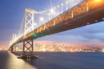 San Francisco Bay Bridge and Skyline at Sunset