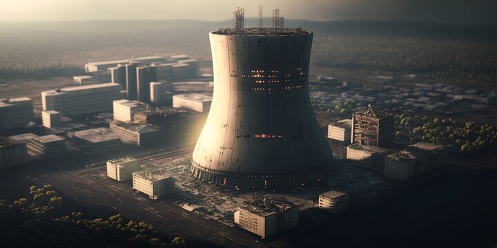 Atomkraftwerk AKW am Tag versorgt Stadt mit Gigawatt an Strom, ai generativ