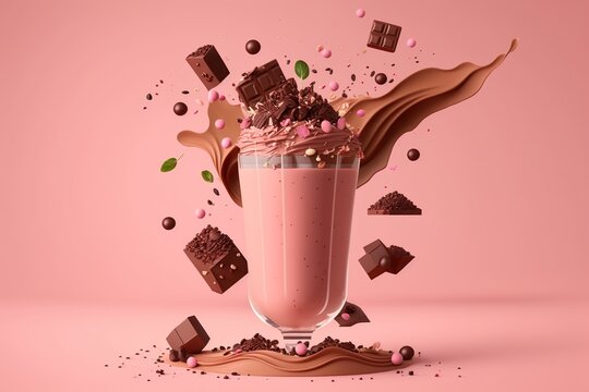 delicious chocolate shake with pieces of chocolate floating around