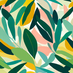 Abstract tropical seamless pattern. Colorful exotic botanical summer background. Trendy design, Tropic leaves pattern, tile for fashion textile fabric, cloth, home decor