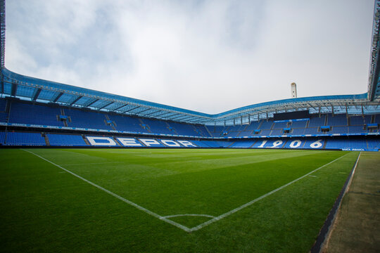 The view from the corner at the Riazor Stadium in A Coruna ,Spain