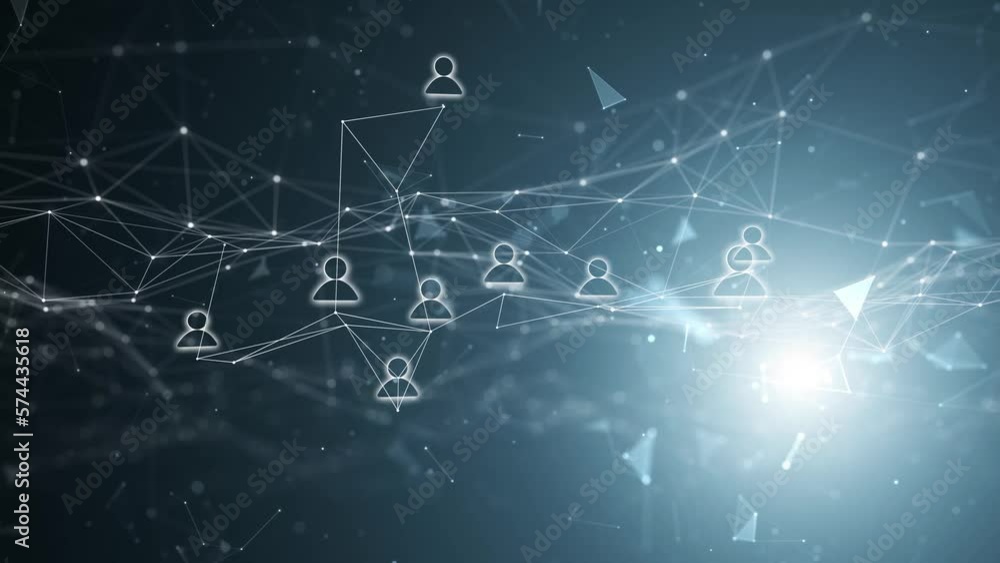 Poster digital artificial intelligence business network lines and dots with people icon signs animation bac