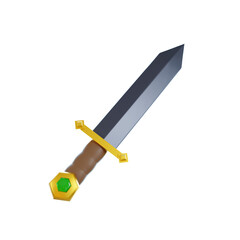 3D rendering of a medieval classic sword in cartoon style with flat colors without the background. 3d icon illustration. Png icon. Gladiator game icons.