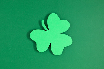 Patrick's Day composition. Holiday decoration for St. Patricks day, clover leaf on green...